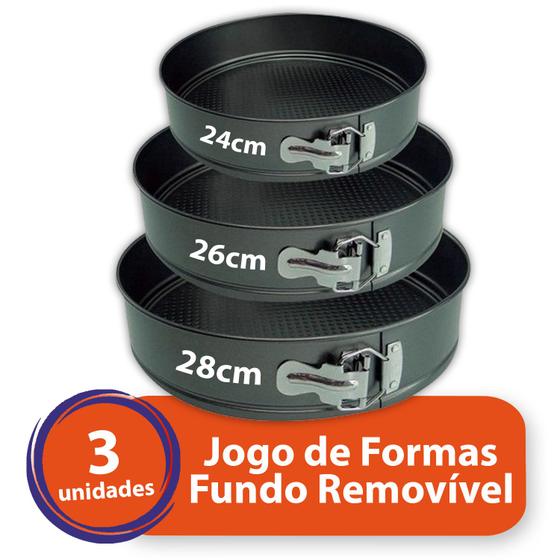Imagem de Kit Jogo 3 Formas Fundo Removível Antiaderente Redonda Premium Bolo Torta