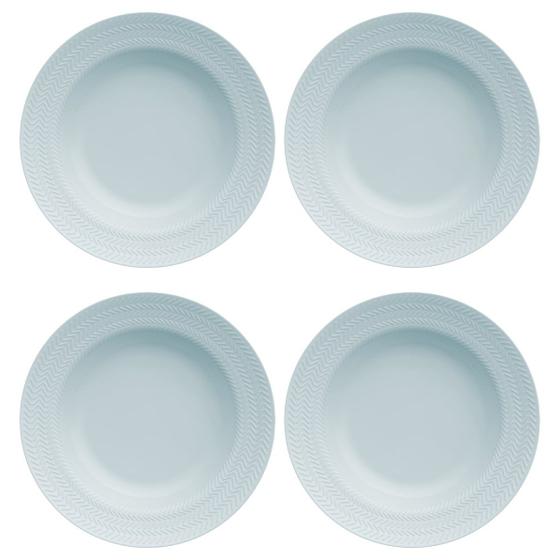 Imagem de Kit Jogo 4 Pratos Fundos Chevron Azul Porcelana Germer - 23,5 cm