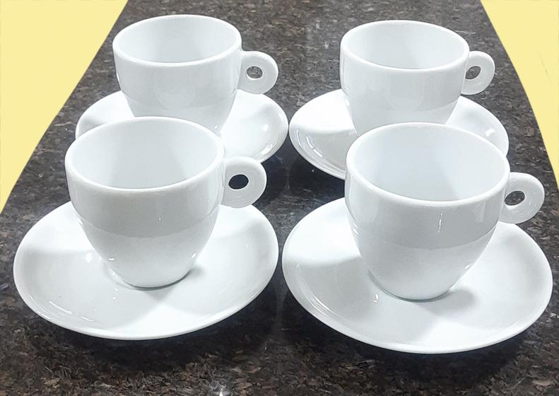 Imagem de Kit Jogo 4 xícaras Café, Chá 150ml Cônica com pires  - Porcelana branca