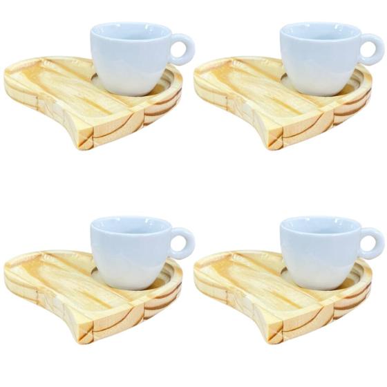 Imagem de Kit Jogo 4 xícaras Cônica Café 80ml com pires coração