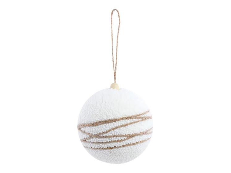 Imagem de Kit Jogo 6 Bolas de Árvore Natal Com Cordão Fibra Branca De Espuma Neve Grande