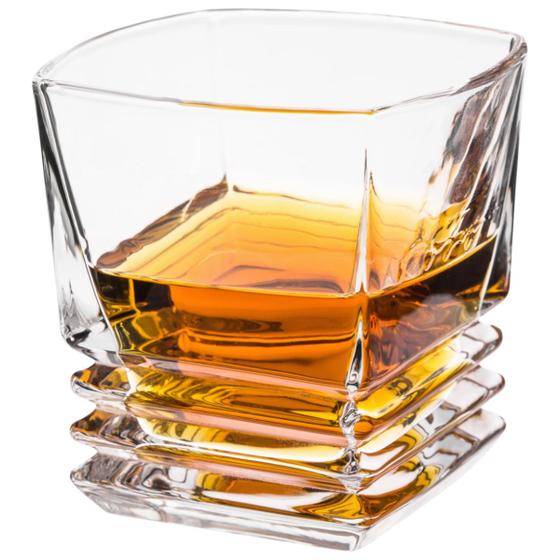 Imagem de  Kit Jogo 6 Copos De Vidro Whisky 285ml Quadrado Ondulado Americano Shot Conjunto Liso Copo Diamondas
