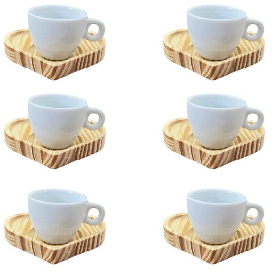 Imagem de Kit Jogo 6 xícaras Café 80ml Cônica com pires coração