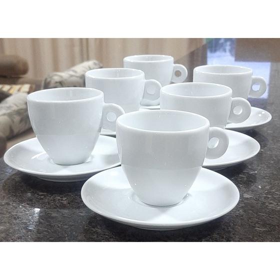 Imagem de Kit Jogo 6 xícaras Café, Chá 200ml Cônica com pires  - Porcelana branca