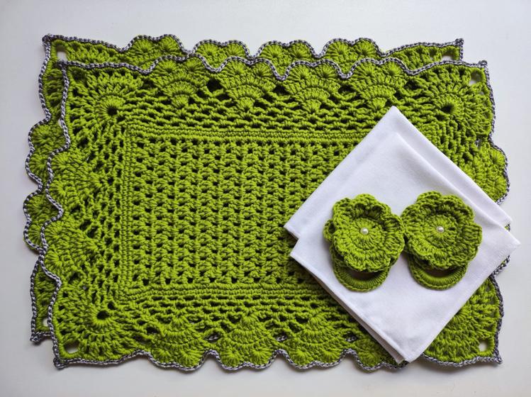 Imagem de Kit Jogo Americano de Crochê Barroco Verde Pistache Barroco 2 lugares