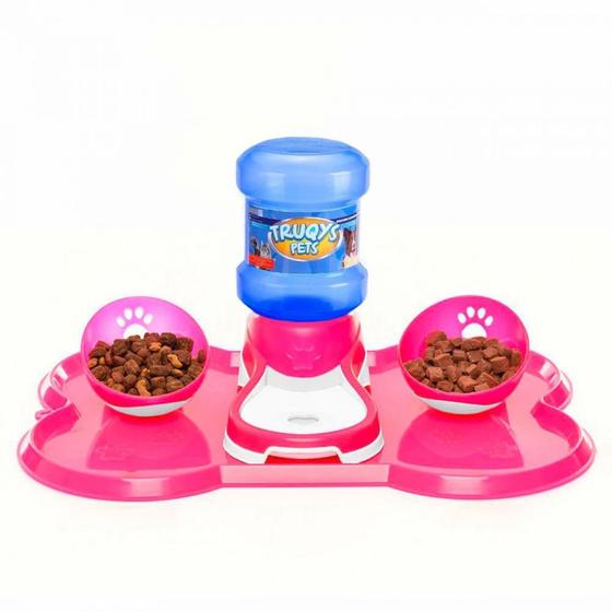 Kit Jogo Americano Osso com Bebedouro Automatico + 2 Comedouros para Pet Rosa Truqys Menor preço em Kit Jogo Americano Osso com Bebedouro Automatico + 2 Comedouros para Pet Rosa Truqys