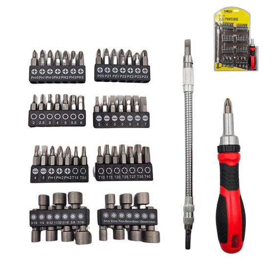 Imagem de Kit Jogo Bits e Ponteiras Para Parafusadeira 58 Peças Elite