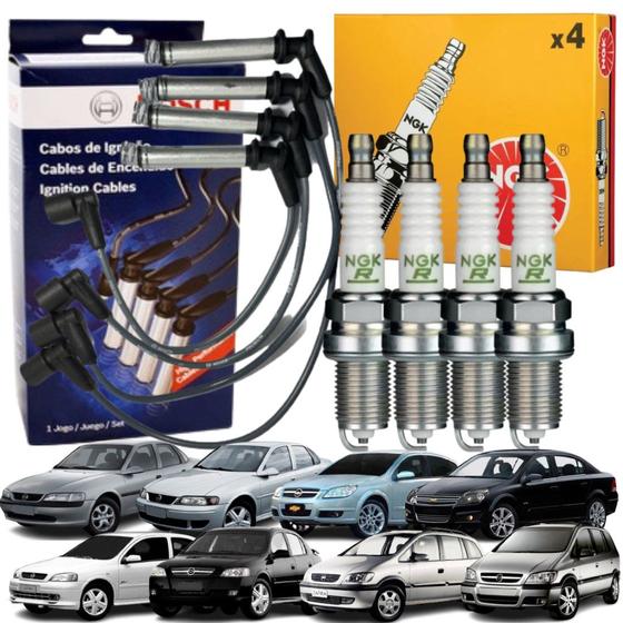 Imagem de Kit Jogo Cabos E 4 Velas de Ignição Chevrolet Astra Vectra Zafira 2.0