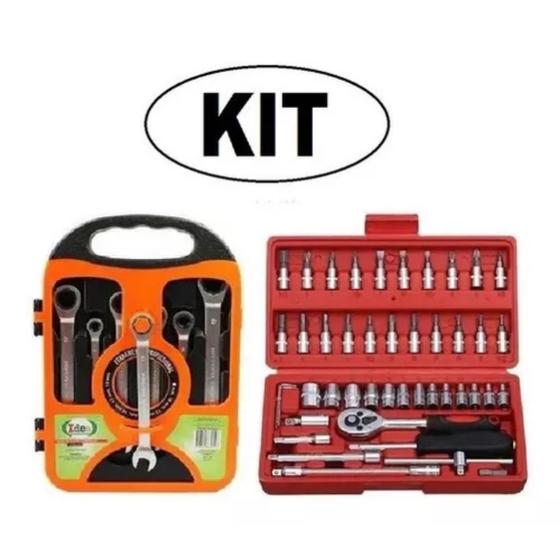 Imagem de Kit Jogo Chave Ferramenta Catraca 7 Pçs + Maleta Com 46 Pçs