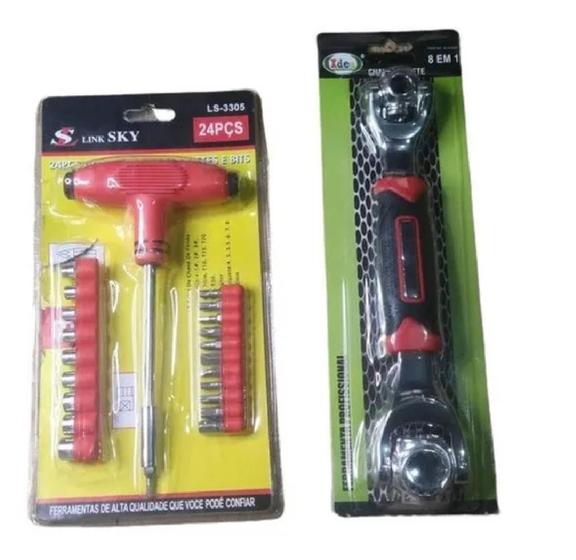Imagem de KIt Jogo Chave Soquete 8 Em 1 Soquetes Com Chave T Philips Fenda Mecânico Multi Funcional