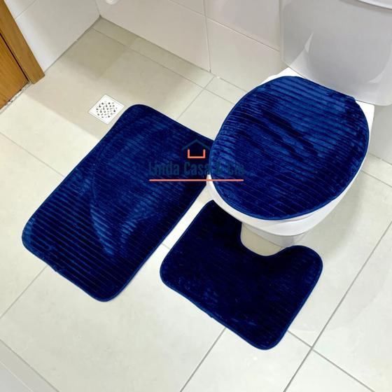 Imagem de Kit Jogo Conjunto de Tapete Para Banheiro 3 Peças Liso Aveludado Macio Antiderrapante