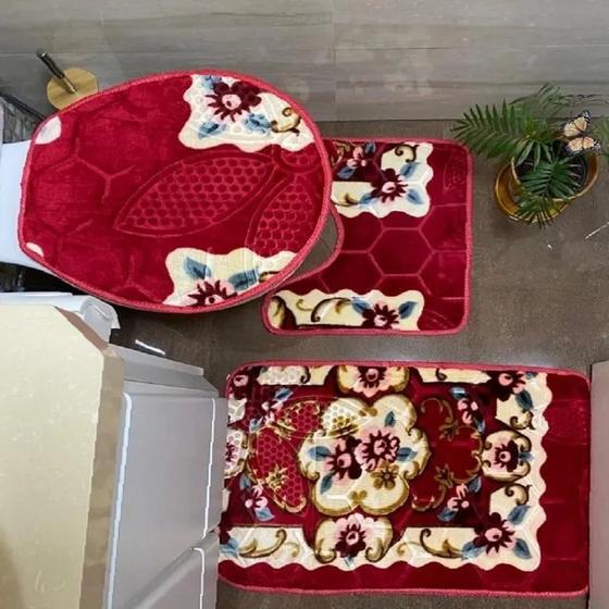 Kit Jogo Conjunto De Tapetes 3 Peças Para Banheiro Floral Macio 3 Peças Menor preço em Kit Jogo Conjunto De Tapetes 3 Peças Para Banheiro Floral Macio 3 Peças