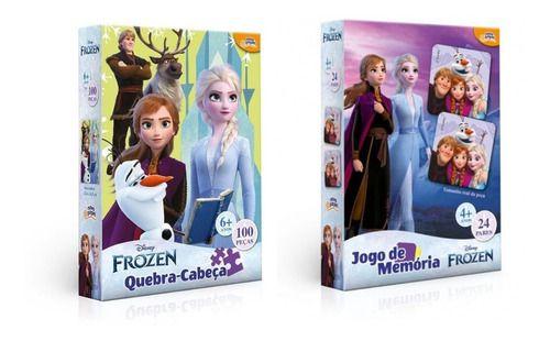 Imagem de Kit Jogo Da Memoria Com Quebra Cabeça Frozen Infantil Menina