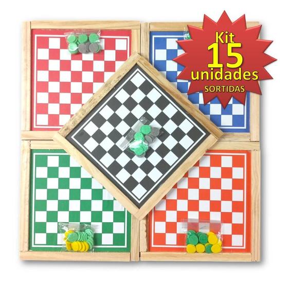 Imagem de Kit Jogo Dama / Trilha 2 em1 em Madeira 20cm x 20cm Brinquedo Prenda