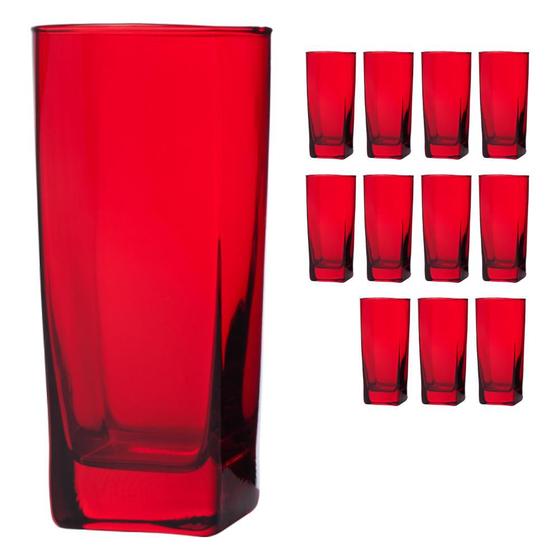 Imagem de Kit Jogo de 12 Copos Bali Quadrado 320ml Vermelho Luxo