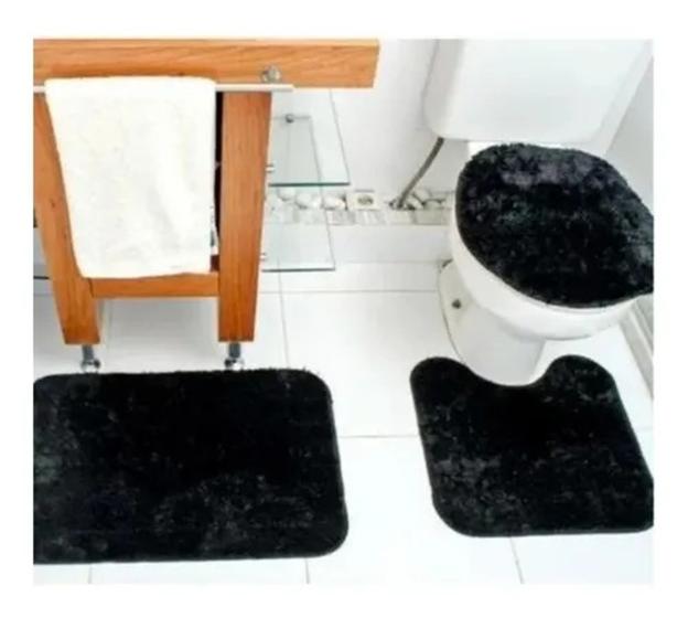 Imagem de Kit Jogo De Banheiro 3 Peças Peludo Felpudo Shaggy Luxo preto