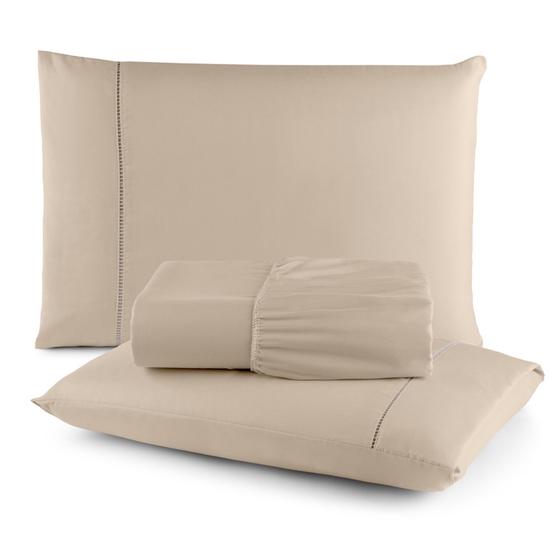 Imagem de Kit Jogo de Cama Lençol Casal Queen 3 Peças Com Elástico 400 Fios Super Macio Micropercal