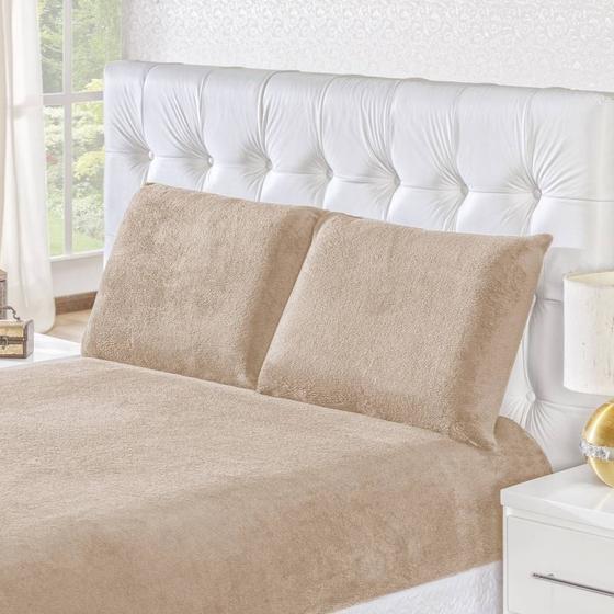 Imagem de Kit Jogo de Cama Queen Plush Soft Premium 3 peças Cáqui