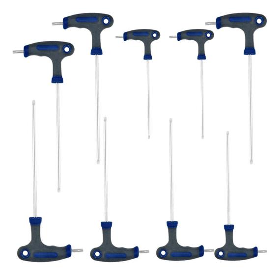 Imagem de Kit Jogo De Chave Hexalobular Torx Com Cabo Tipo T 9 Peças 2 Pontas T10 a T50
