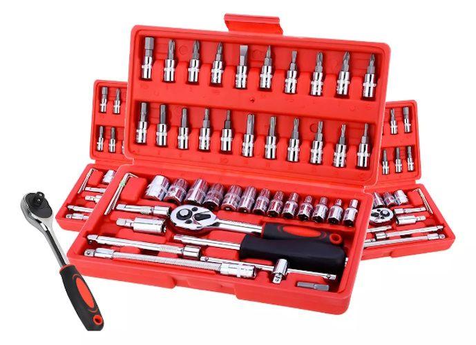 Imagem de Kit Jogo De Chaves de 46 Pçs Aço Crv 1/4 Catraca Chave Com Maleta Cor Vermelho