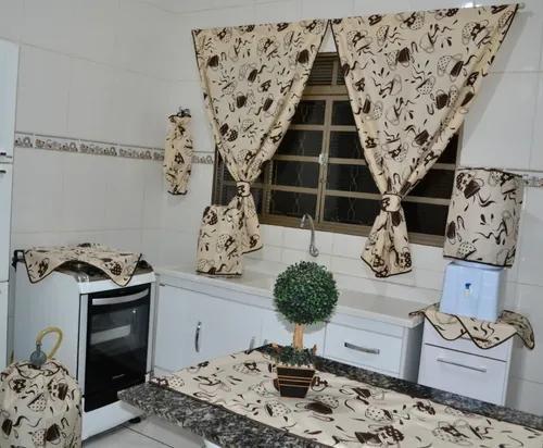 Kit Jogo de Cozinha com Cortina 10 peças Oxford Xícaras Menor preço em Kit Jogo de Cozinha com Cortina 10 peças Oxford Xícaras