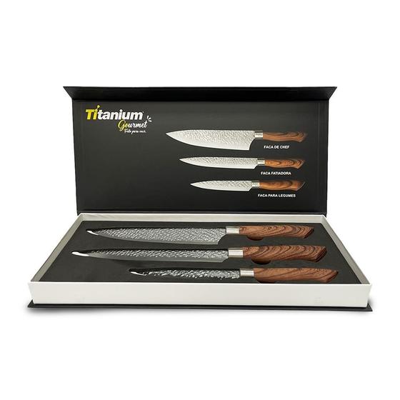 Imagem de Kit Jogo De Facas Faqueiro Churrasco Premium 3 Peças Inox