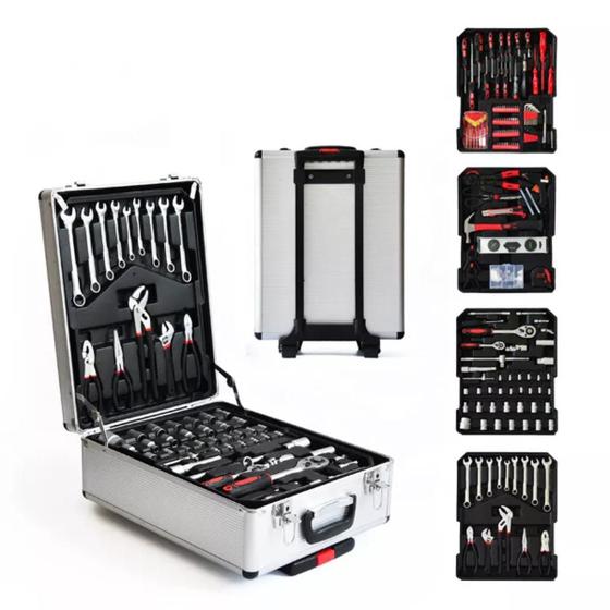 Kit Jogo de Ferramentas Manuais Completo Profissional 186 Peças Acabamento Aço Cromo Vanadium Maleta Aluminio e Rodinhas Soquetes Chave Catraca Menor preço em Kit Jogo de Ferramentas Manuais Completo Profissional 186 Peças Acabamento Aço Cromo Vanadium Maleta Aluminio e Rodinhas Soquetes Chave Catraca