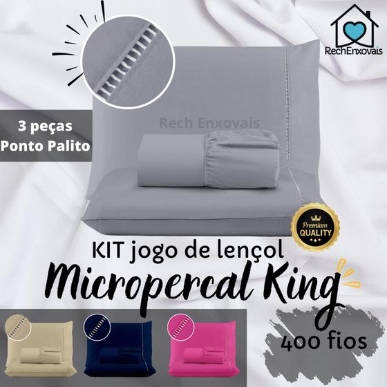 Imagem de Kit Jogo de Lençol Micropercal 400 fios 3 Peças Ponto Palito - King