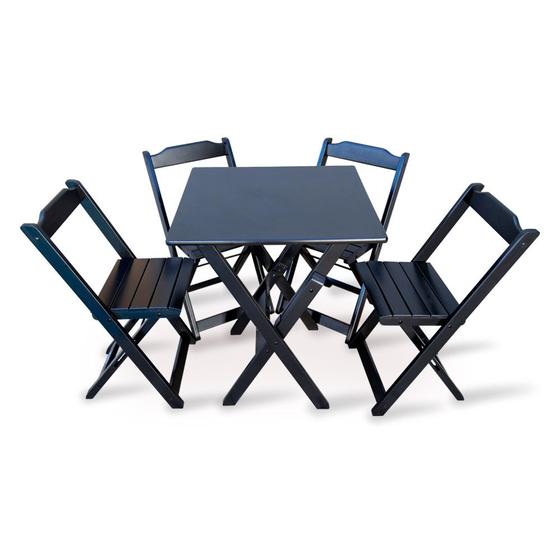 Imagem de Kit Jogo De Mesa 60x60 Preto Com 4 Cadeiras Dobraveis Tarimatã Decor