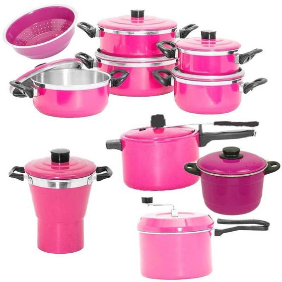 Kit jogo de panelas ,panela pressão,escorredor de arroz,pipoqueira,vaporeira,cuscuzeira Menor preço em Kit jogo de panelas ,panela pressão,escorredor de arroz,pipoqueira,vaporeira,cuscuzeira