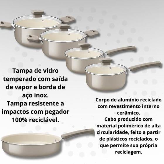 Kit Jogo de Panelas Tramontina Veronese 5 Peças Cerâmica Antiaderente Alumínio Bege