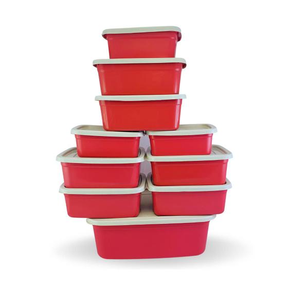 Kit Jogo de Potes Plásticos Alimentos com Tampa Colorido 10 peças Menor preço em Kit Jogo de Potes Plásticos Alimentos com Tampa Colorido 10 peças