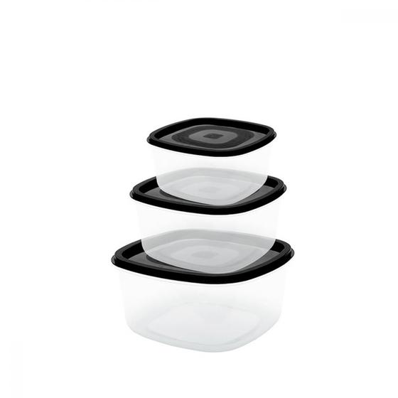 Imagem de Kit Jogo de Potes Vasilhas Quadrados de Plástico com Tampas Marmitas Pequenas Porta Mantimentos Organizador Alimentos