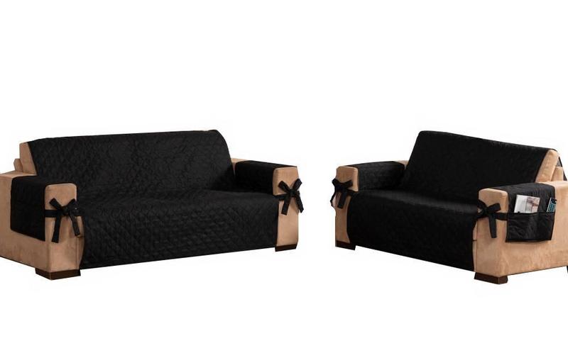 Imagem de Kit Jogo De Sofá 2 E 3 Lugares Com Laço/Porta Objetos Preto