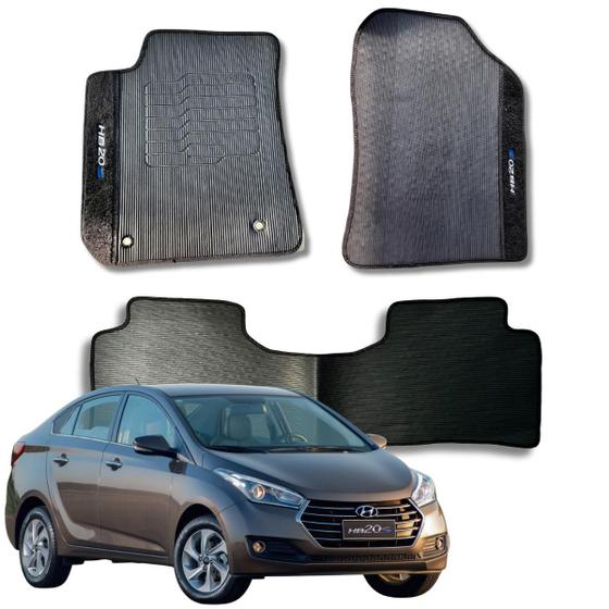 Imagem de Kit jogo de tapete personalizado hyundai hb20 sedan 2014 15 16 17 18 2019 borracha bordado 3 peças traseiro inteiriço preto