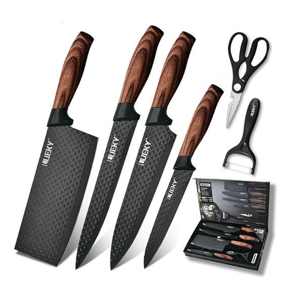 Kit Jogo Facas Conjunto Cozinha Facas Tesoura Descascador Churrasco Cutelo Menor preço em Kit Jogo Facas Conjunto Cozinha Facas Tesoura Descascador Churrasco Cutelo