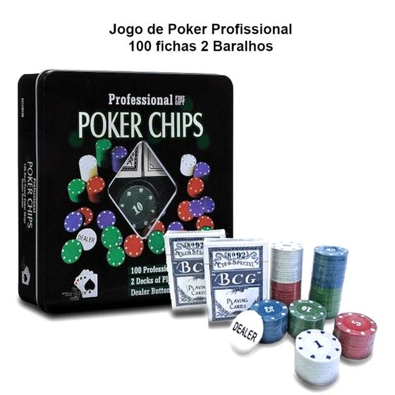 Imagem de Kit Jogo Lata de Poker 100 Fichas Numeradas com 2 Baralhos