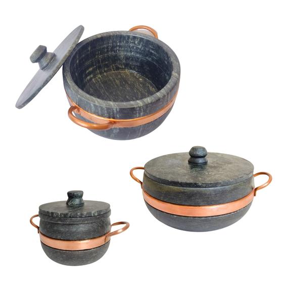 Imagem de Kit Jogo Panelas Pedra Sabão 3 Pçs Antiaderente Artesanal