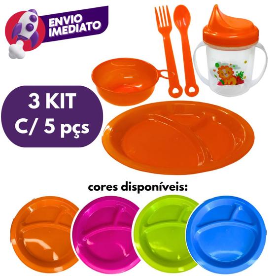 Kit Jogo Papinha Refeição Infantil Plástico 5Pç: Prato/Colher/Garfo ...