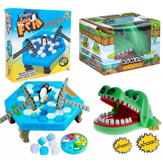 Imagem de Kit Jogo Pinguim Quebra Gelo + Jogo Croc Croc Crocodilo Morde Dedo Jacaré Dentista