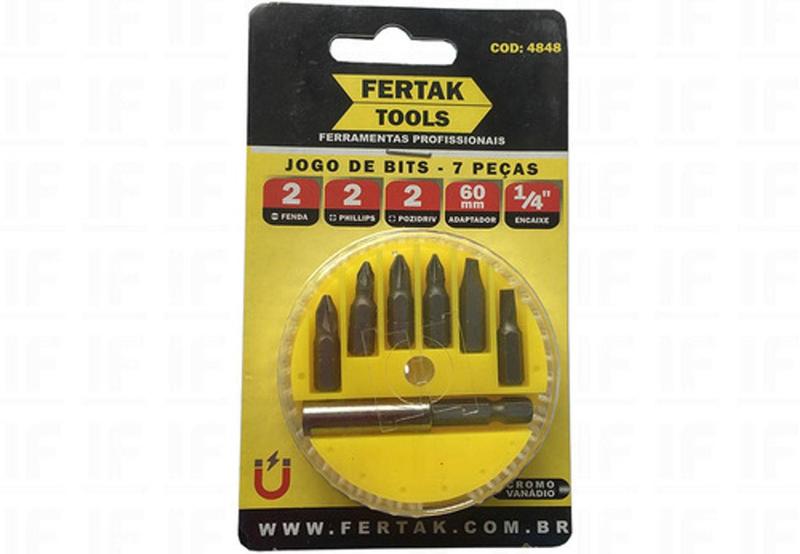 Imagem de Kit Jogo Ponteiras Bits 7 Peças Com Adaptador Magnético Fertak