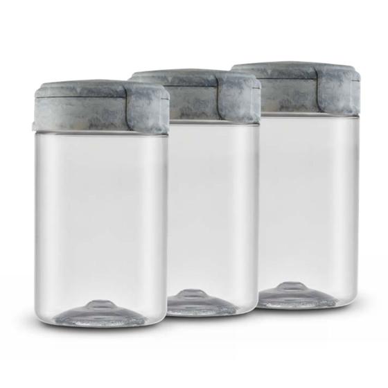 Imagem de Kit Jogo Potes 1 litro 1,5 litro 2 litros Plástico Tampa Cozinha Encaixe Mantimento Organizador Transparente Premium Con