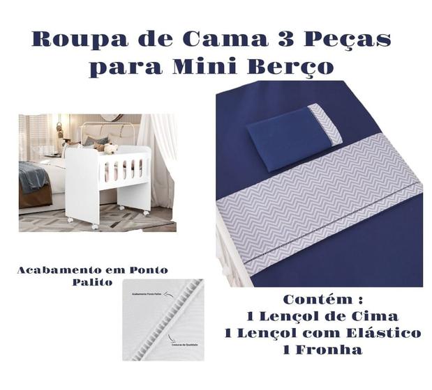 Imagem de Kit Jogo Roupa de Cama para Mini Berço Bebê 3 peças Coleção Chevron