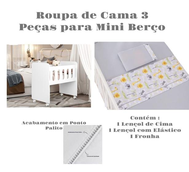 Imagem de Kit Jogo Roupa de Cama para Mini Berço Bebê 3 peças Coleção Safari.