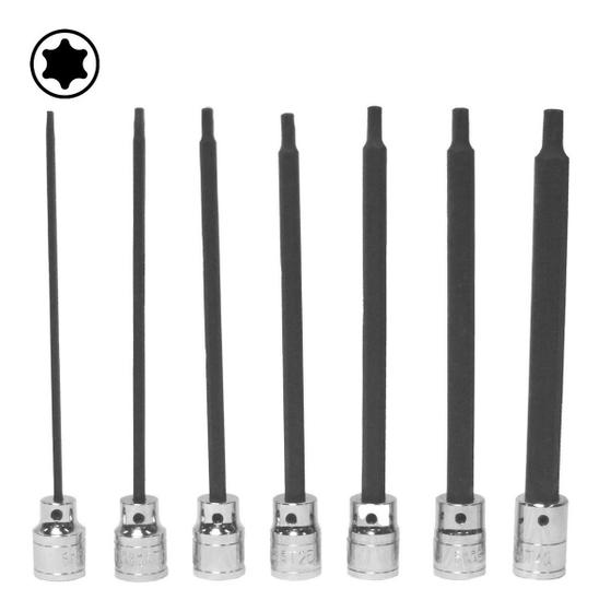 Imagem de Kit Jogo Soquete Tipo Torx Longo Com Encaixe De 3/8'' 7 Peças