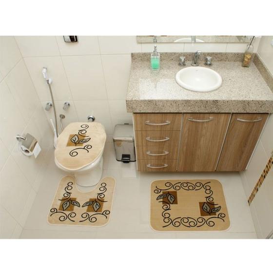 Imagem de Kit Jogo Tapete Banheiro 3 Peças Royal Luxury Creme 102-4