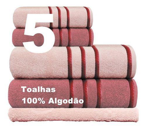 Kit Jogo Toalhas Banho + Rosto 5 Pcs 100% Algodão Luxo Classic Appel Menor preço em Kit Jogo Toalhas Banho + Rosto 5 Pcs 100% Algodão Luxo Classic Appel