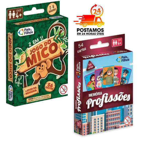 Imagem de Kit Jogos de Memória Profissões e Jogo Do Mico e Jogo Da Memória 56 Cartas 2 Em 1 Pais e Filhos