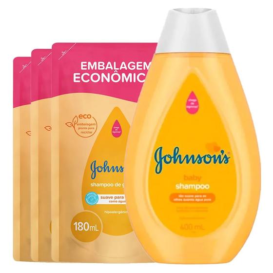 Imagem de Kit Johnson's Baby 3 Shampoo Infantil Refil 180ml + 1 Shampoo Infantil 400ml