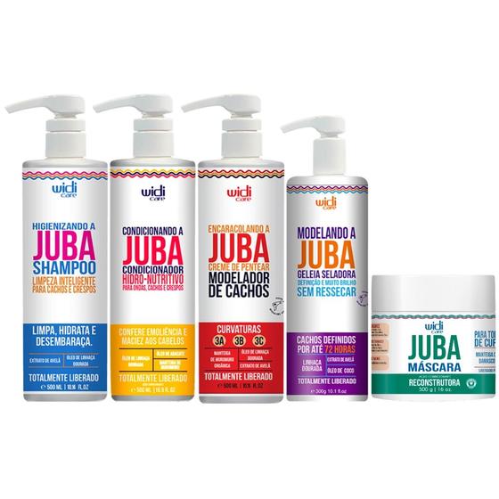 Imagem de Kit Juba Completo Shampoo + Condicionador + Mascara Reconstrução + Geleia + Encaracolando Widi Care